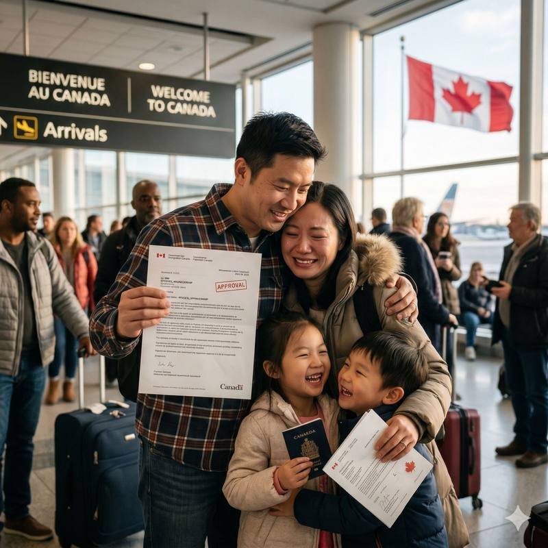 Family reunited at the airport after sponsorship approval