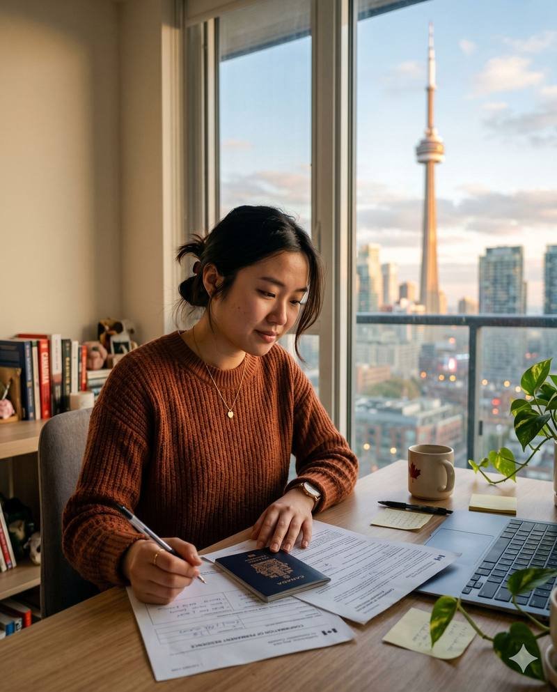 Client preparing application documents at home